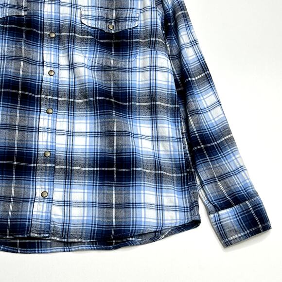 Jachs Girlfriend Long Sleeve Plaid Snap Flannel Shirt Blue Womens Medium Cotton - Picture 5 of 9